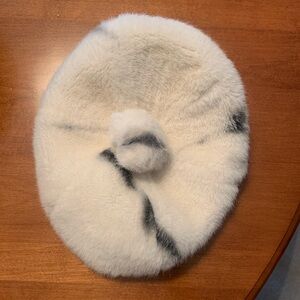 Vintage White and Black Faux Fur Winter Beret